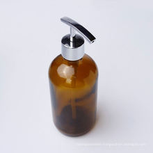 16 oz  Amber round shape lotion pump bottle with stainless steel lotion pump